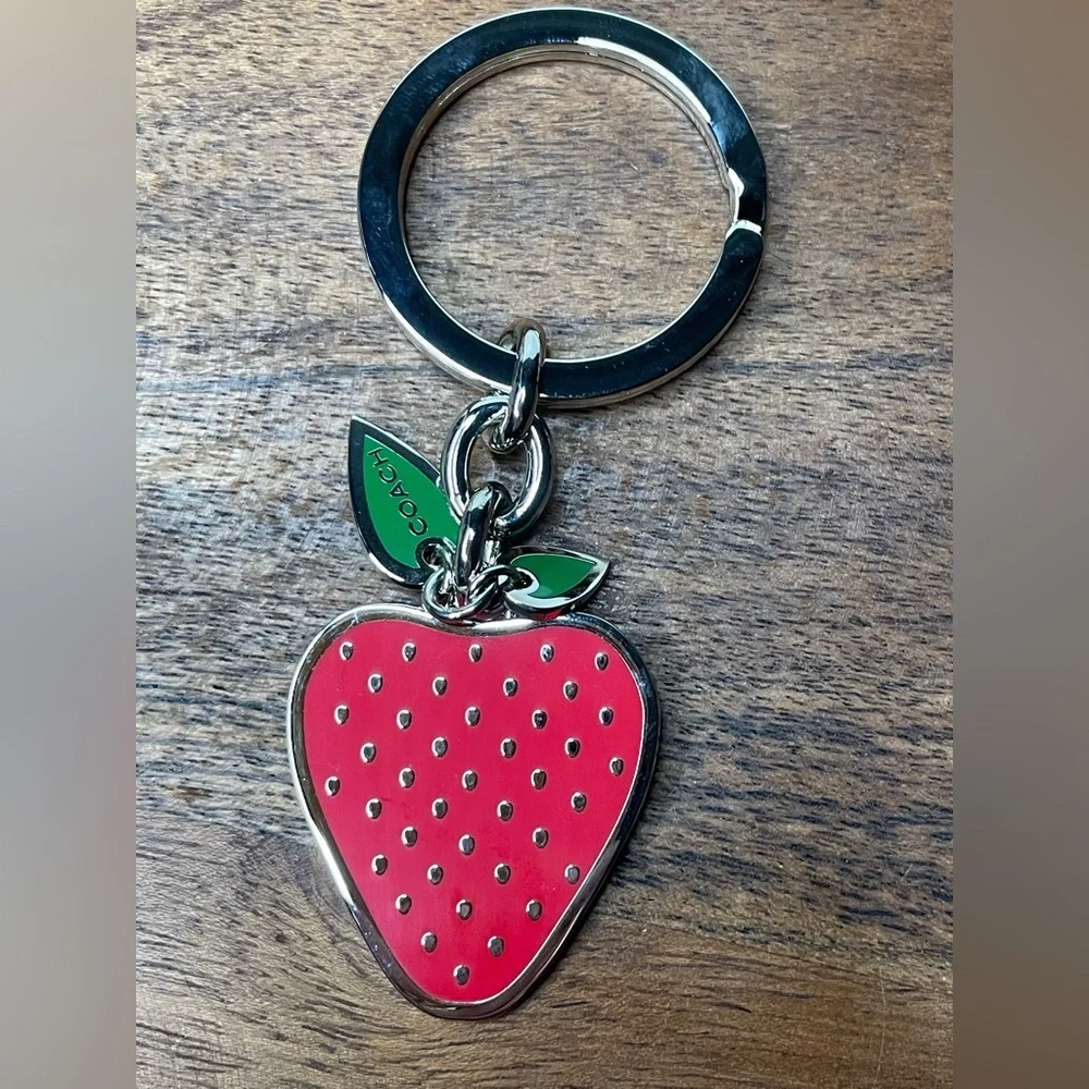 COACH Silver Tone Metal Enamel Strawberry Keychain/Bag Charm - Picture 1 of 7